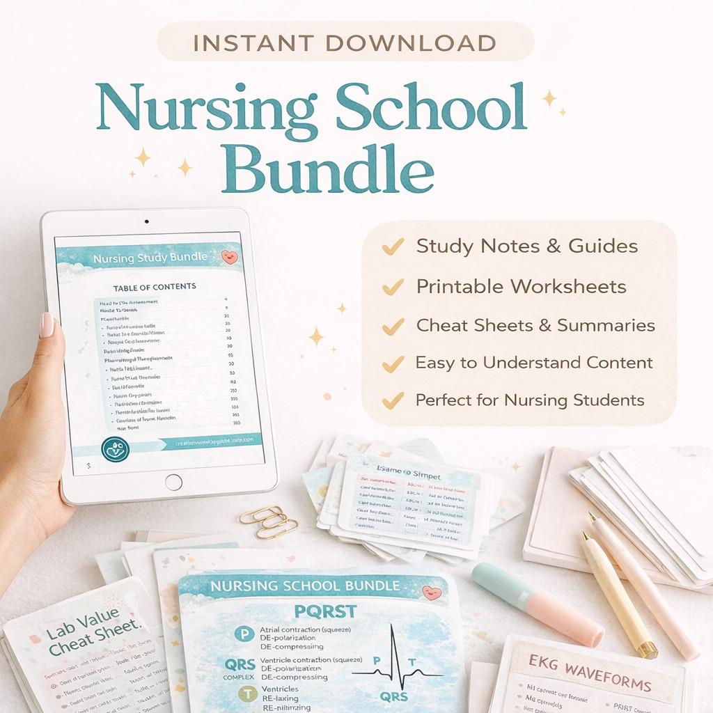 Nursing School Bundle: The Ultimate All-In-One Study Guide | Dosage Calculations, MedSurg & Pharmacology Notes | PDF Instant Download
